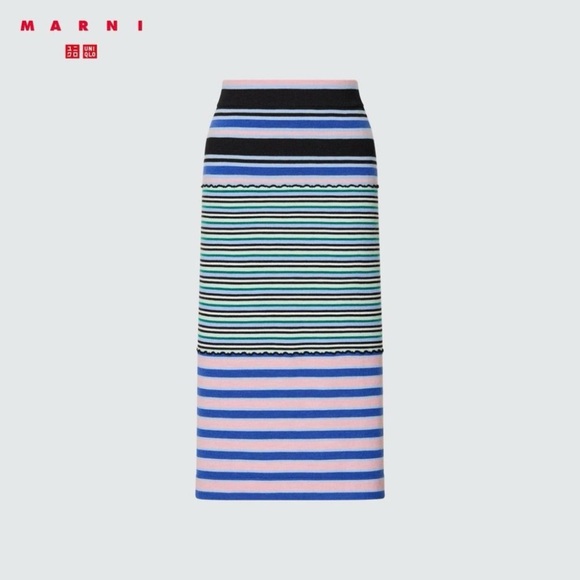 MARNI x Uniqlo Merino Blend Striped Knitted Skirt Size S with Side Split - Picture 1 of 11